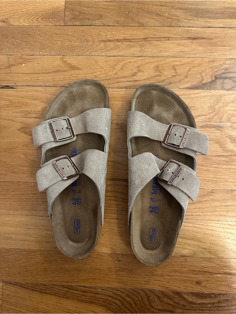 Birkenstock Men's Two-Strap Suede Sandals in Taupe